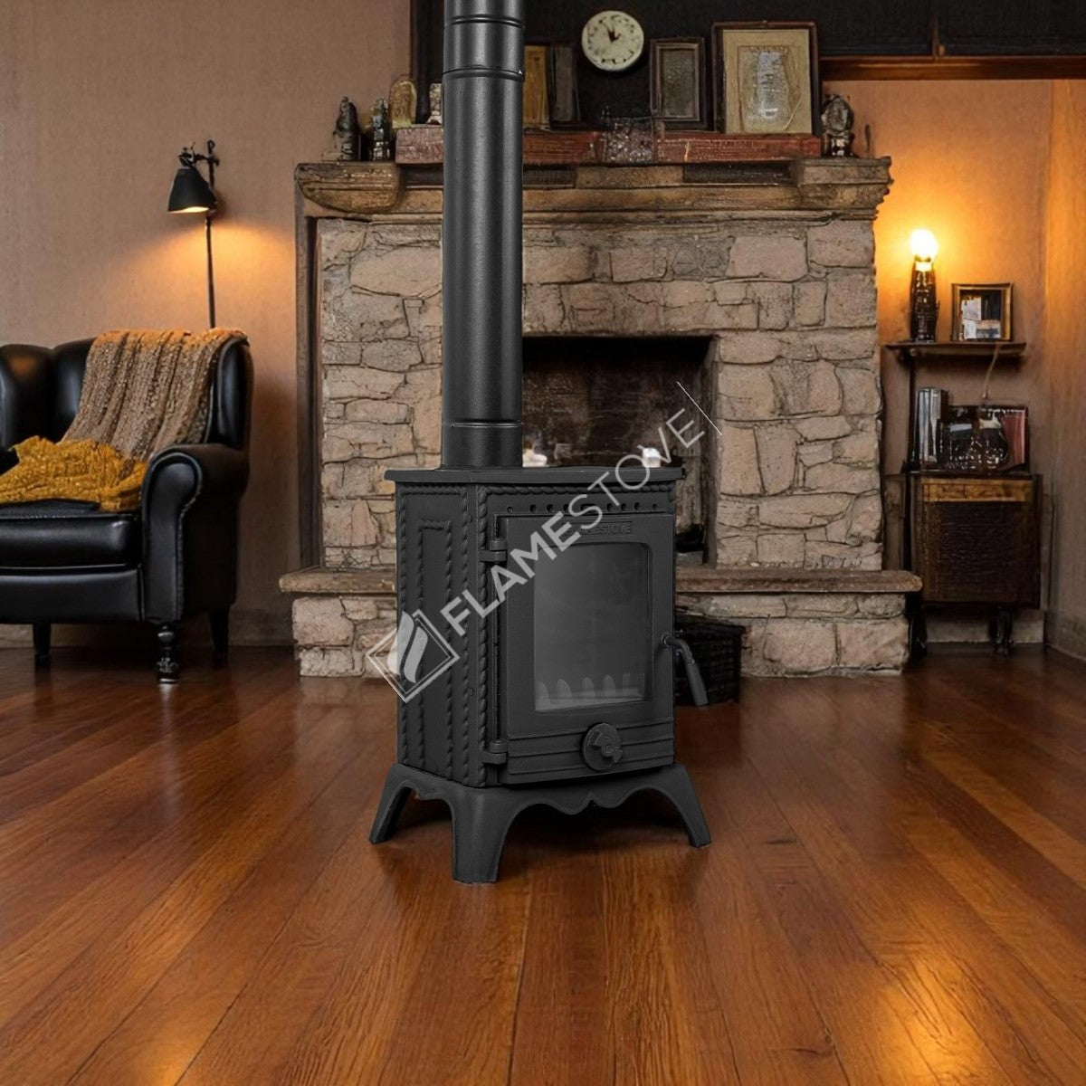 Minor high-strength cast iron stove | high efficiency Wood & coal stove, Schott Robax Glass, 50 m2 Heating