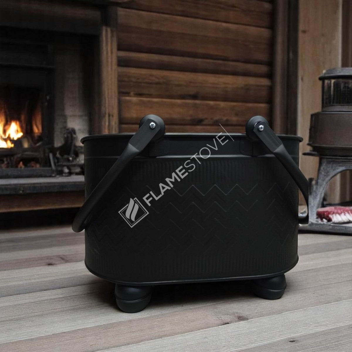 BALL ZIGZAG PRINTED FOOTED WOOD BUCKET