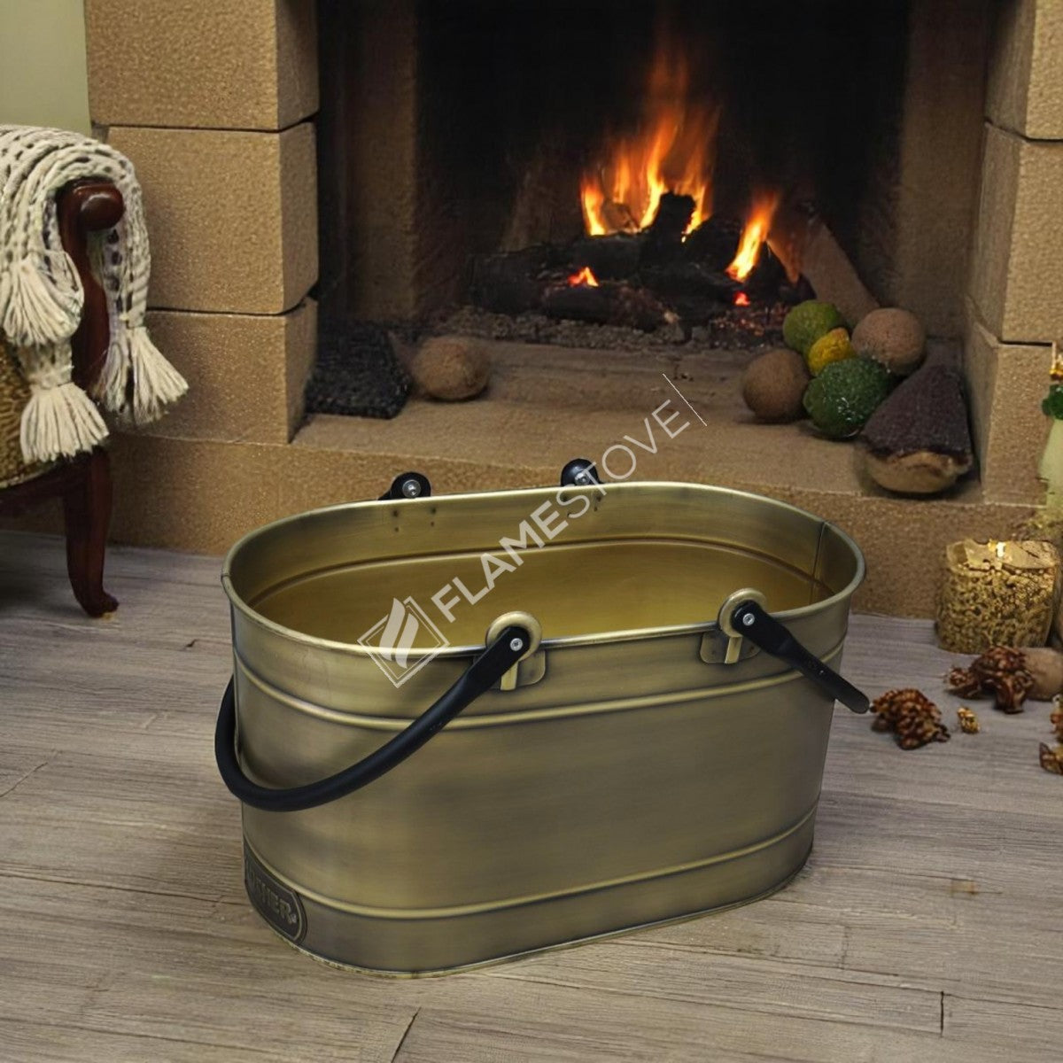 DOUBLE-HANDLE BUCKET OVAL GOLD WOOD - GOLD