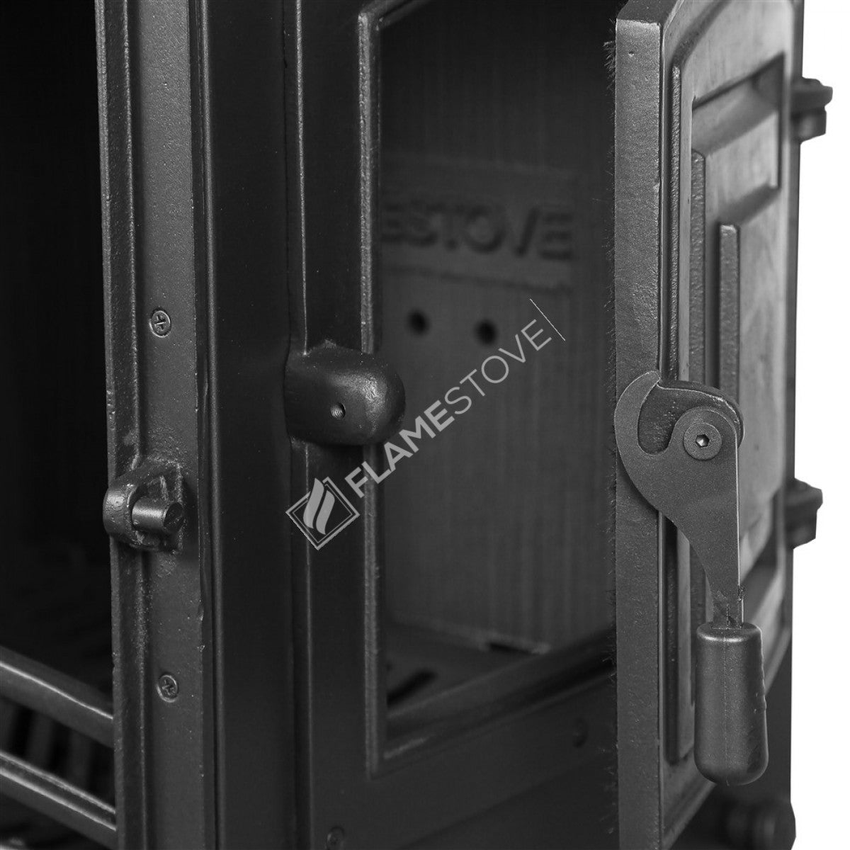 Side loading Lodi Flame Stove Fireplace, Stove | high efficiency wood & coal stove, double Combustion, Class A, Schott Robax Glass, 5 kW