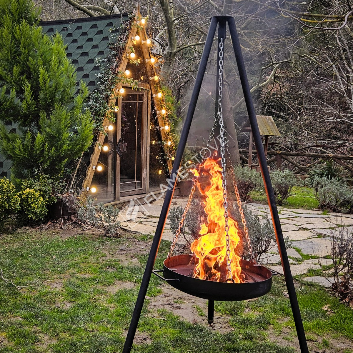 Night, Flame, fire pit | height 190 cm | 60 cm sub-grid | Grill Top 34 cm | 2.5 mm thick hair | portable design