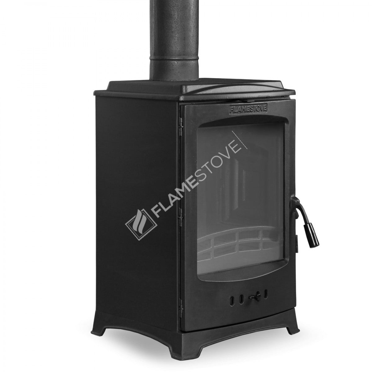 Side loading Lodi Flame Stove Fireplace, Stove | high efficiency wood & coal stove, double Combustion, Class A, Schott Robax Glass, 5 kW