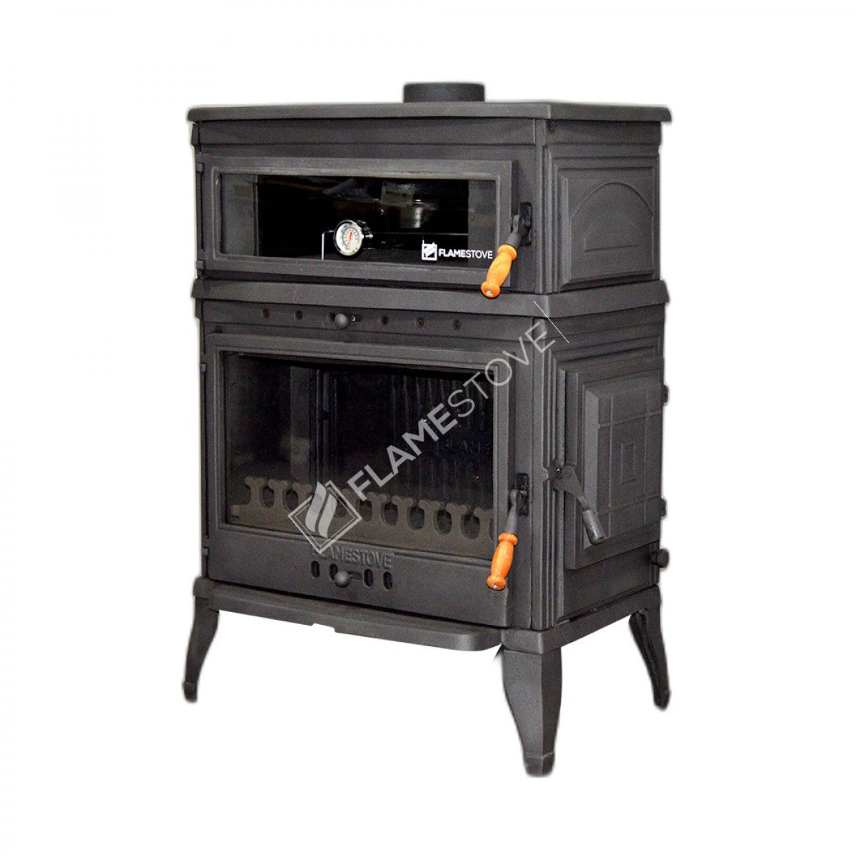With upright stove stove, retro cast | high efficiency wood &amp; Coal Stove, Schott Robax Glass, oven thermostat, 13 kW