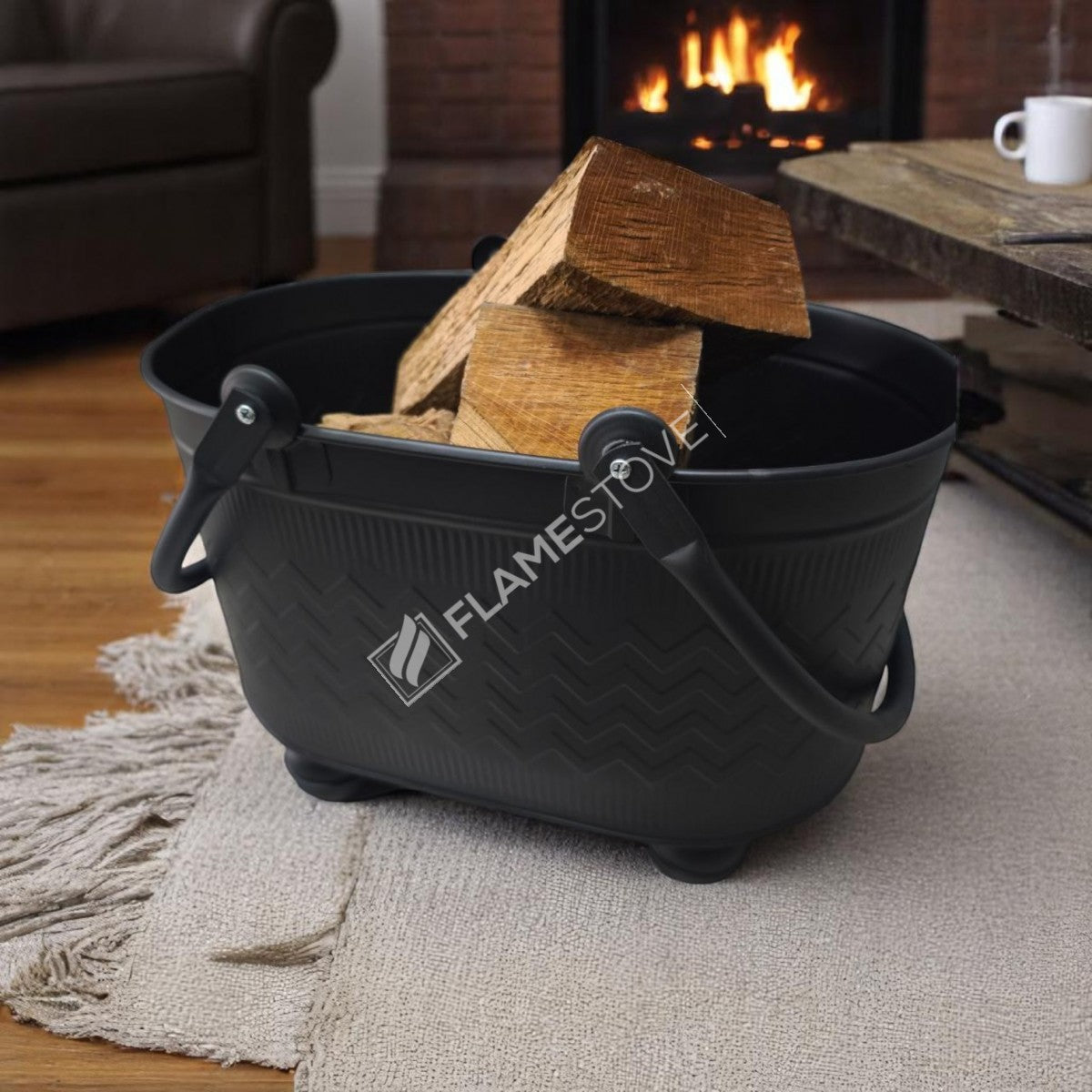 BALL ZIGZAG PRINTED FOOTED WOOD BUCKET