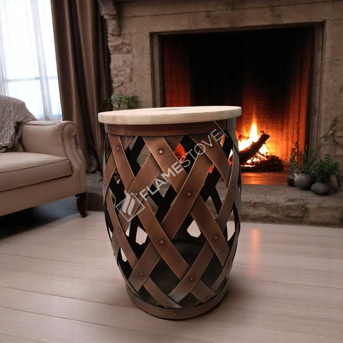 Wooden Indoor wood bucket mesh | aesthetic and functional Design | 35x35x52 cm