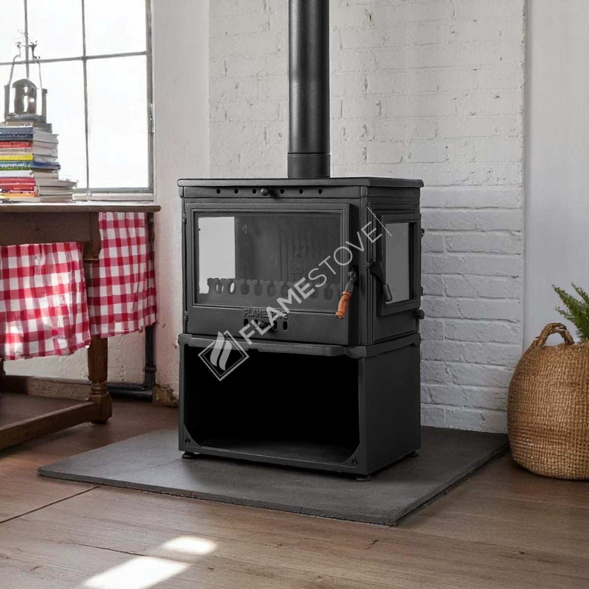 3 TBSP Lux casting glass Stove Retro style side Odunluklu Clamshell | high efficiency Wood &amp; coal stove, Schott Robax Glass, 10 kW