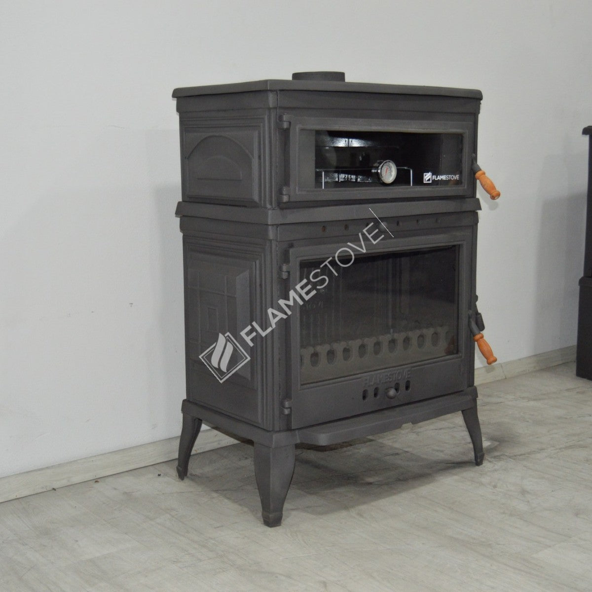 With upright stove stove, retro cast | high efficiency wood &amp; Coal Stove, Schott Robax Glass, oven thermostat, 13 kW