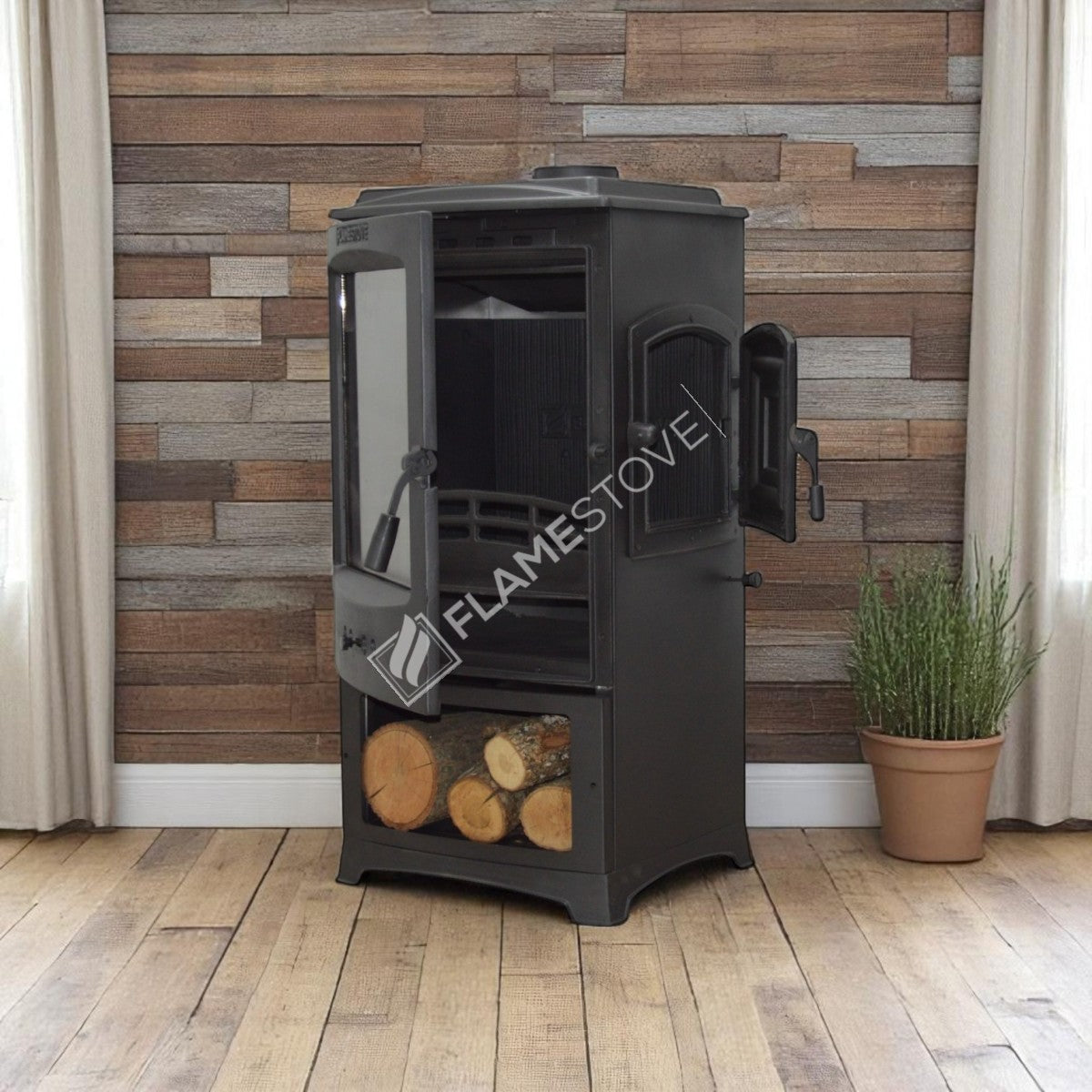 Lodi Flame Stove Side-Loading Odunluklu Fireplace Stove | High Efficiency Wood & Coal Stove, Double Combustion, Class A, Schott Robax Glass