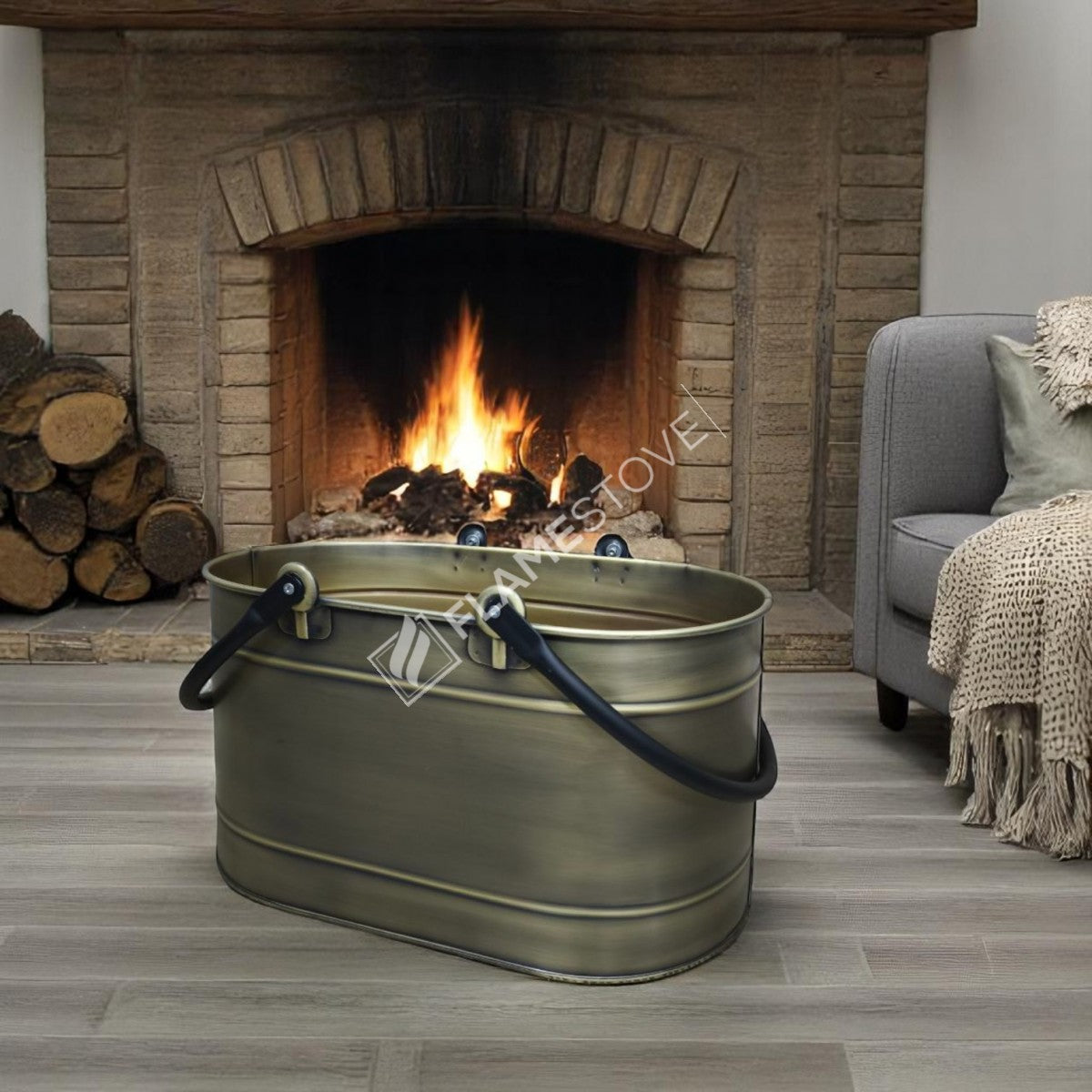 DOUBLE-HANDLE BUCKET OVAL GOLD WOOD - GOLD