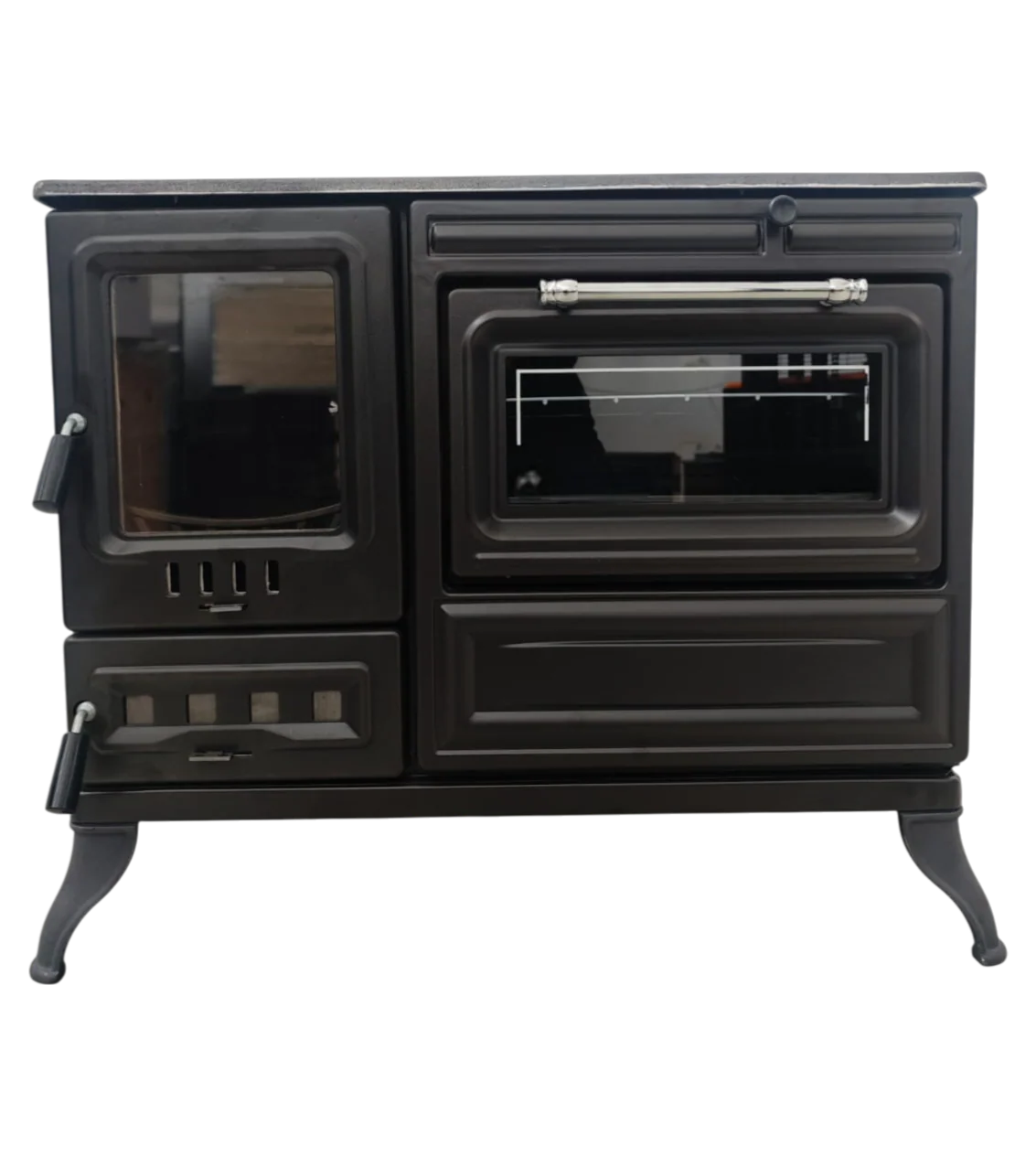 FS-316 - 40cm Cast Iron Freestanding Kitchen Stove | Enamelled Kitchen Stove with Oven | Matte Black