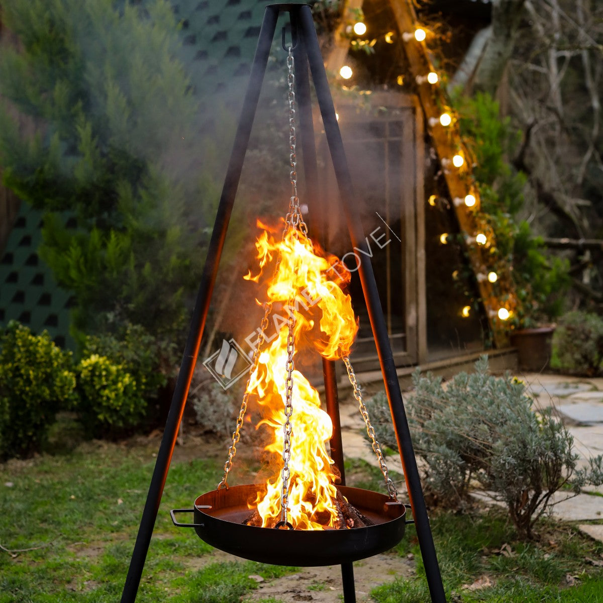 Night, Flame, fire pit | height 190 cm | 60 cm sub-grid | Grill Top 34 cm | 2.5 mm thick hair | portable design