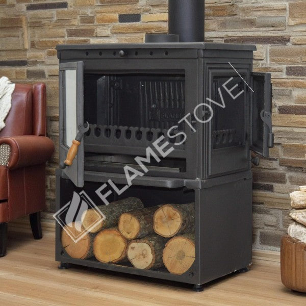 Retro style Stove Flame TBSP FS-10 kW high efficiency solid fuel stove cast 041YKST | Double clamshell design | German Schott glass robax