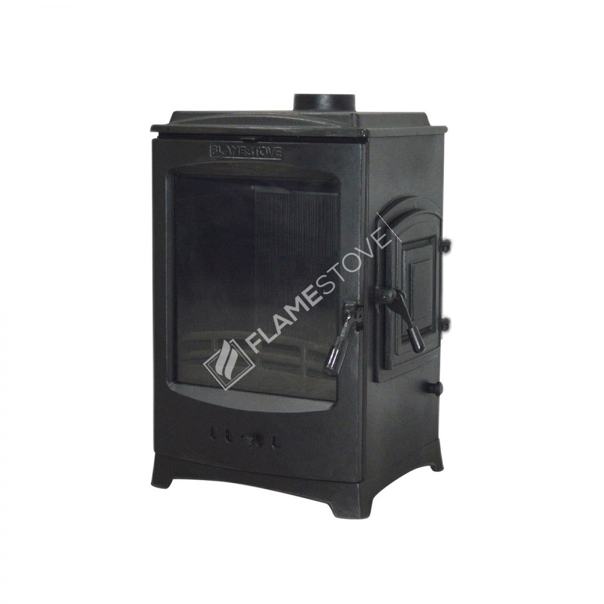 Side loading Lodi Flame Stove Fireplace, Stove | high efficiency wood & coal stove, double Combustion, Class A, Schott Robax Glass, 5 kW