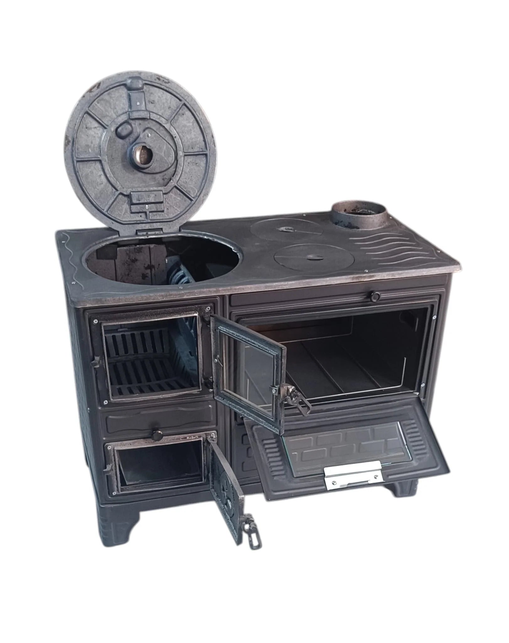40cm Wood-Fired Stove with Glass Top and Cast Iron Doors