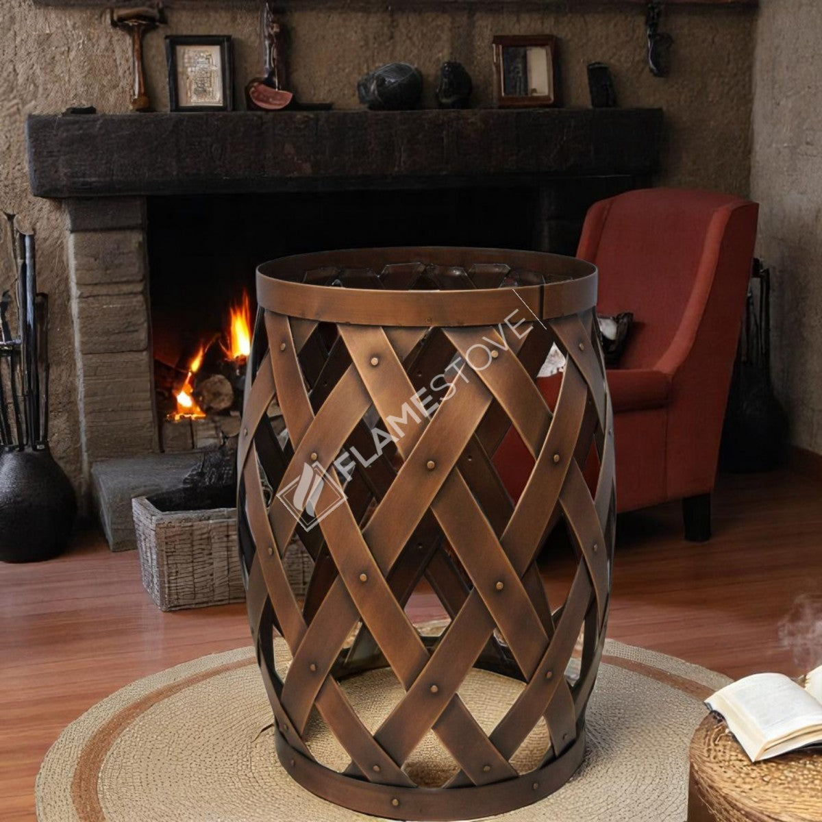 Wooden Indoor wood bucket mesh | aesthetic and functional Design | 35x35x52 cm