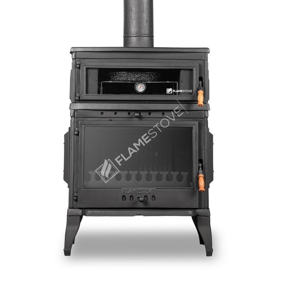 Retro Classic Upright Stove With Stove Cast | High Efficiency Wood & Coal Stove, Schott Robax Glass, Oven Thermostat,