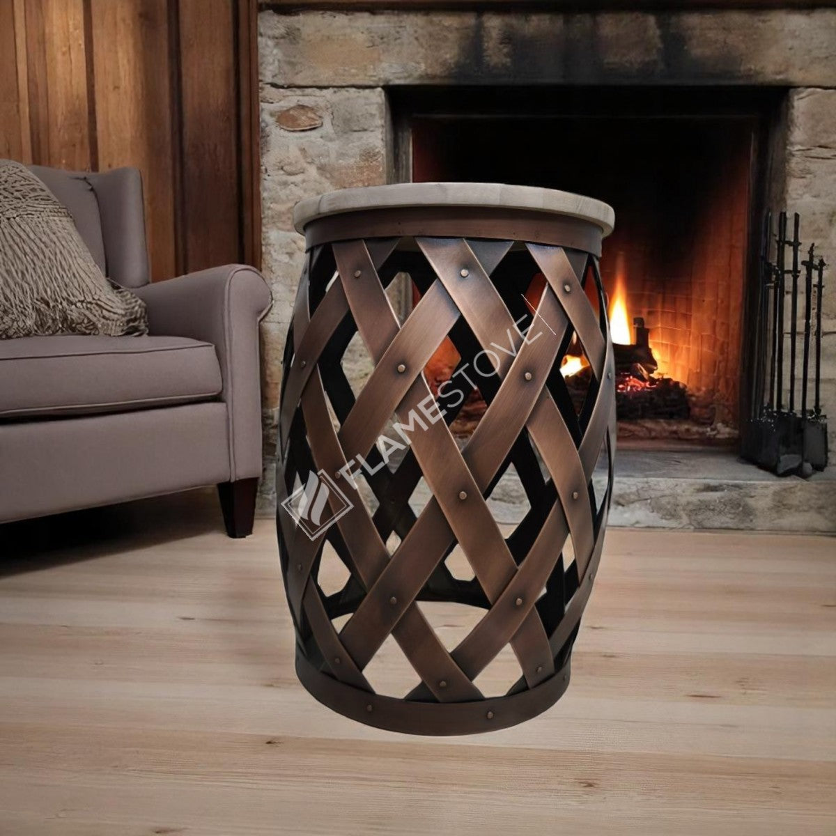 Wooden Indoor wood bucket mesh | aesthetic and functional Design | 35x35x52 cm