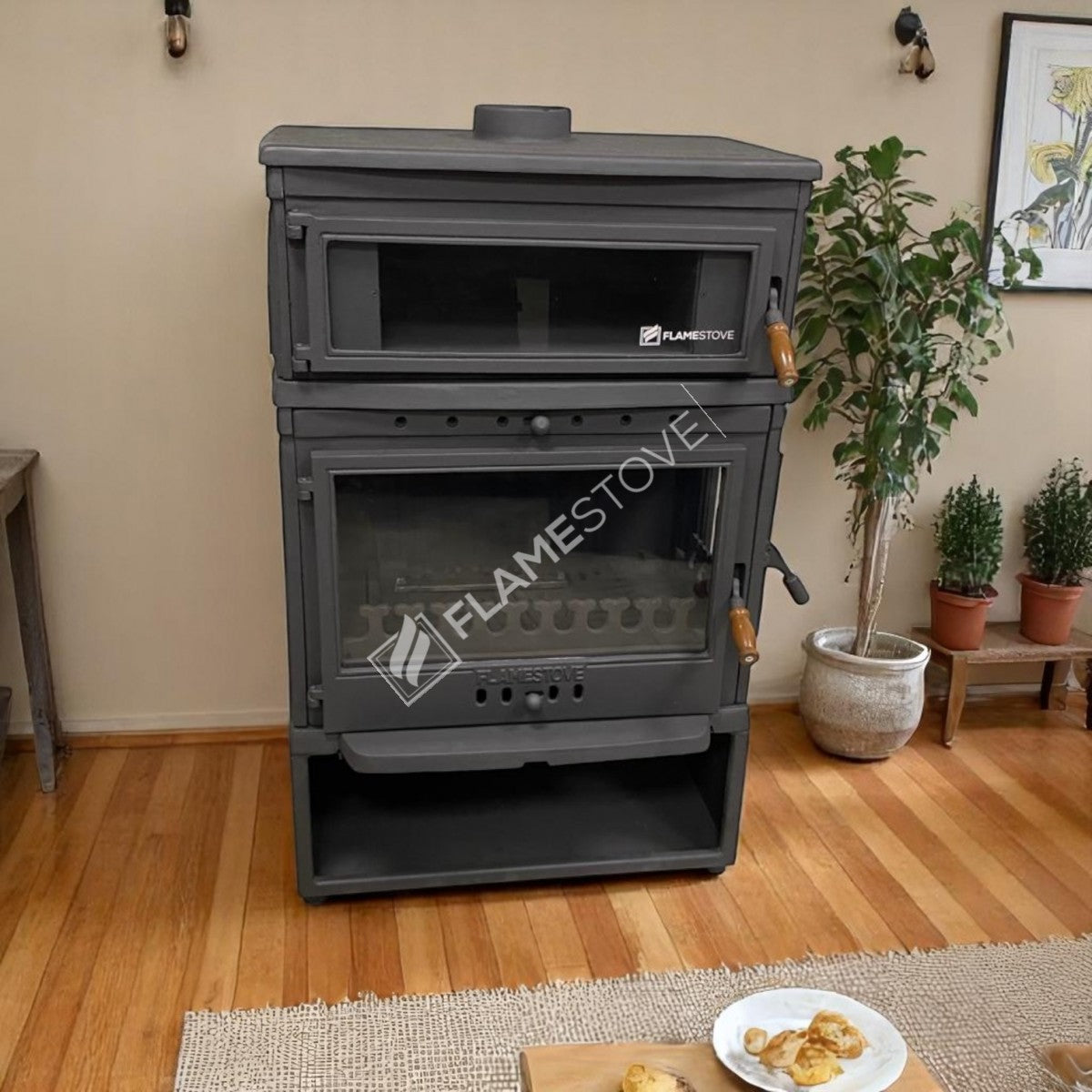 Casting highly efficient wood stove - retro style, odunluklu oven and Double combustion system