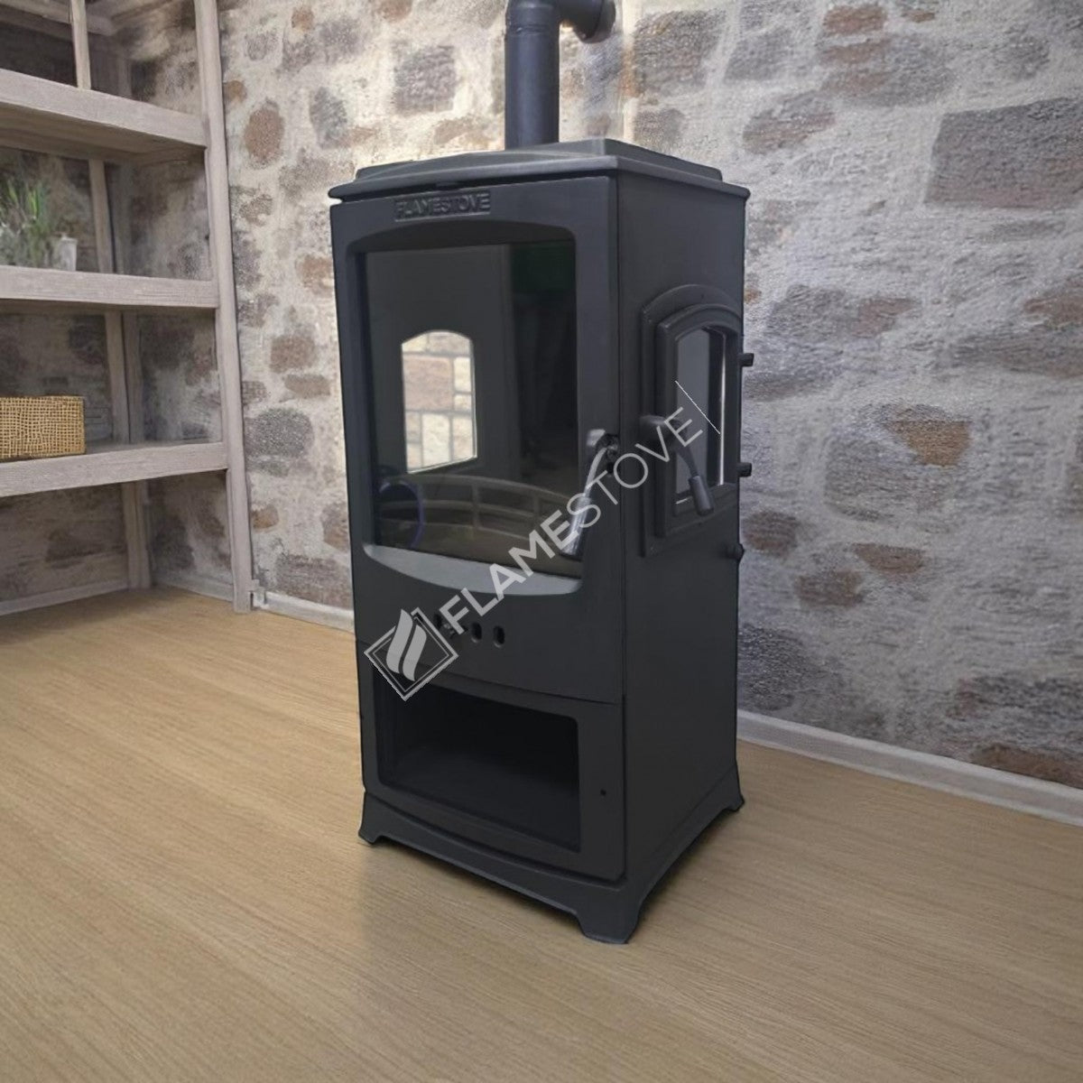 Lodi Stove Fireplace Stove Flame Odunluklu glazed side-to-side Loading | high efficiency Wood & coal stove, double Combustion, Class A, Schott Robax Glass, 5 kW