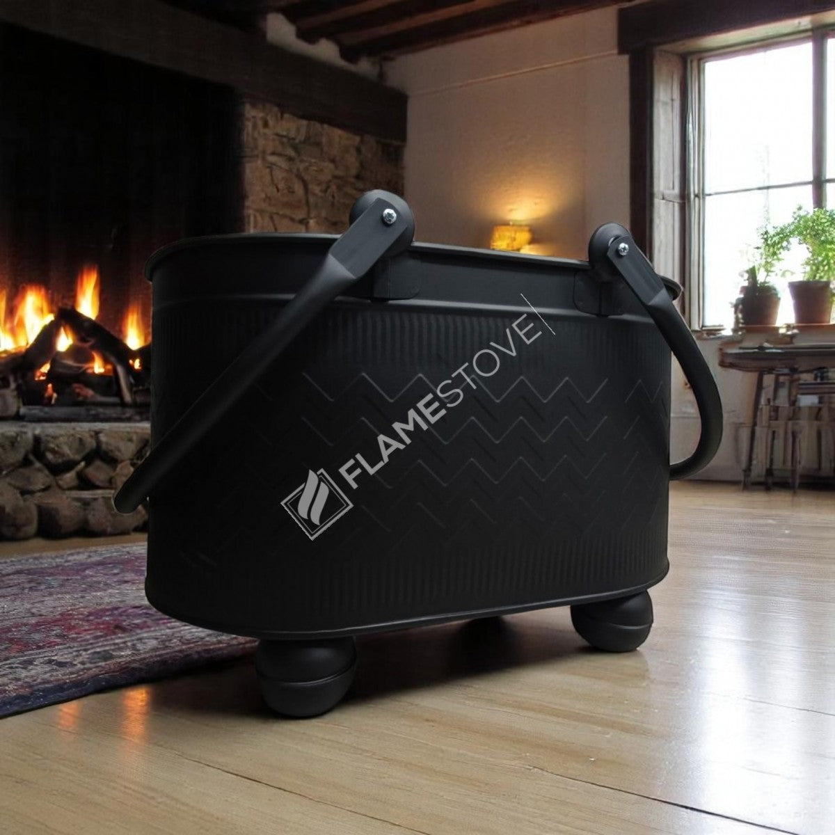 BALL ZIGZAG PRINTED FOOTED WOOD BUCKET