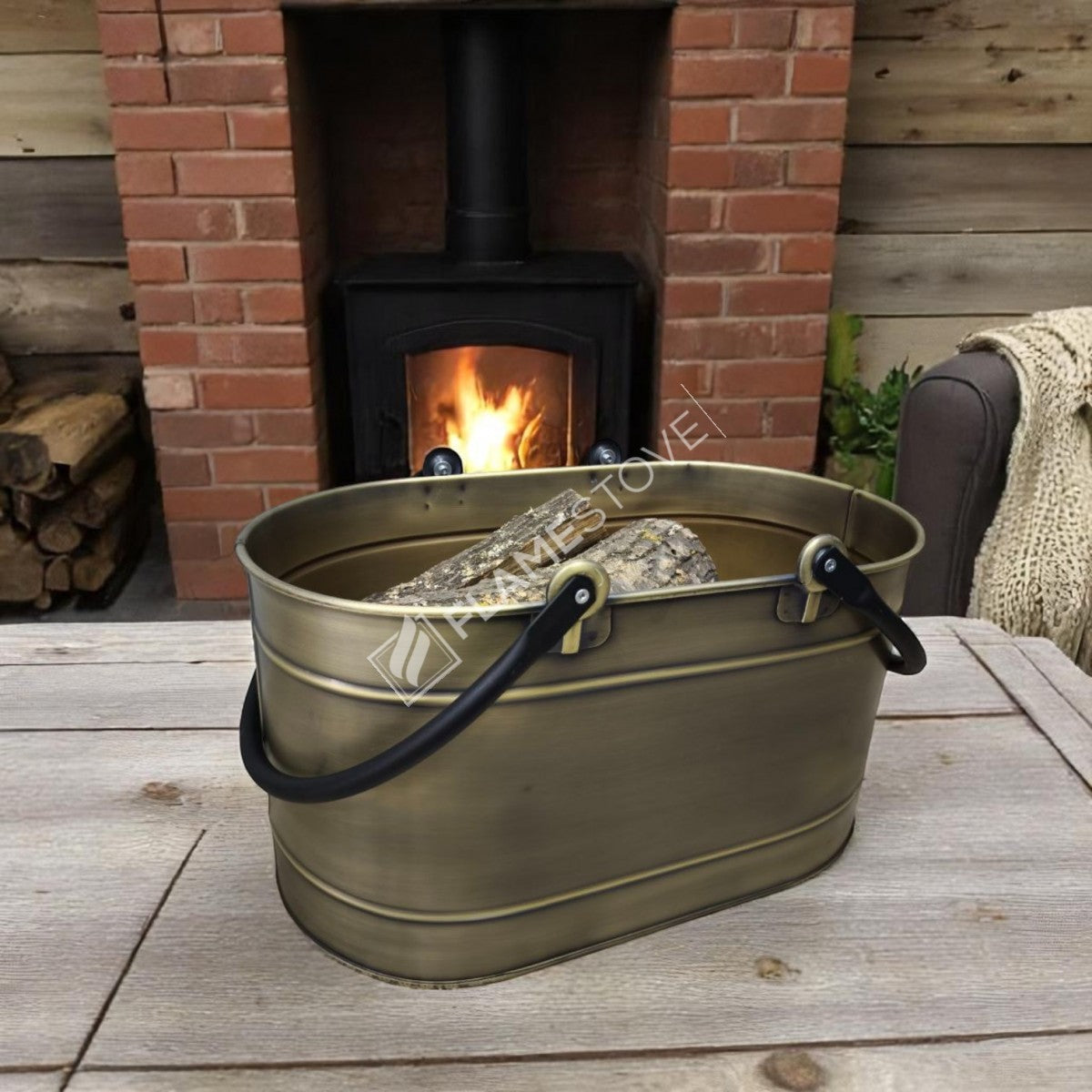 DOUBLE-HANDLE BUCKET OVAL GOLD WOOD - GOLD