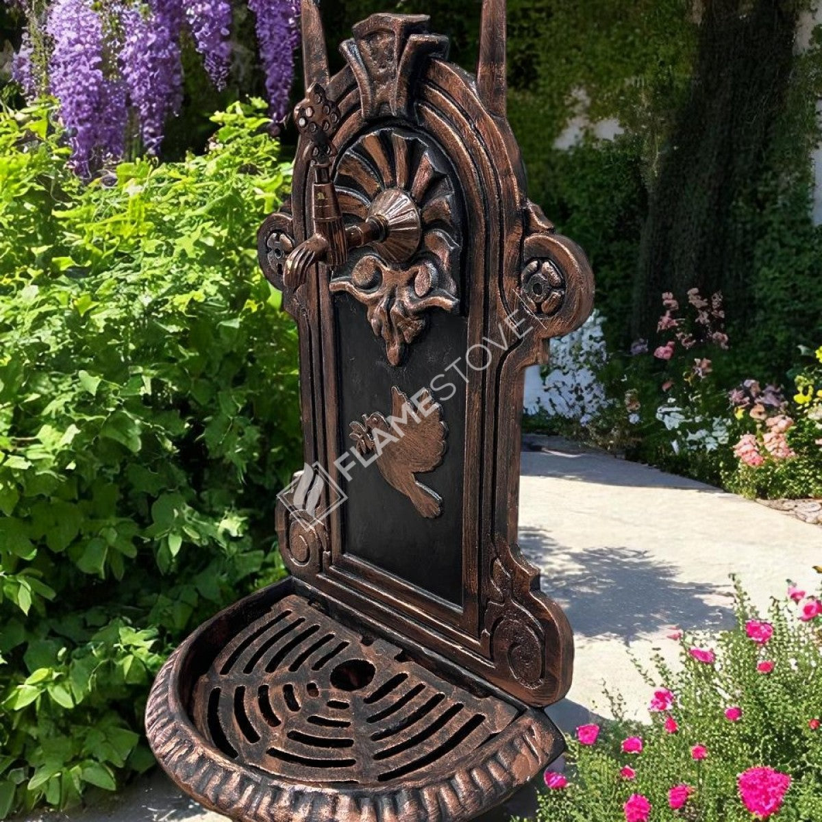 FlameStove FS-907 patterned aluminum Garden Fountain Bird