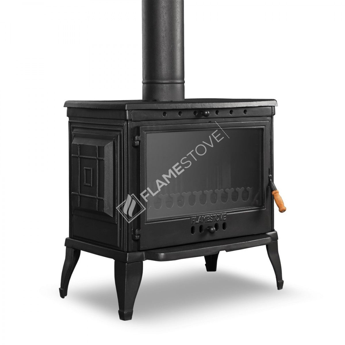 Retro, classic, all Cast Stove | high efficiency wood & Coal Stove, Schott Robax Glass, rear air Balance System, 10 kW