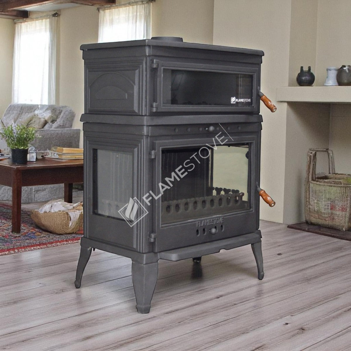 High Efficiency Wood & Coal Stove - Retro Lux Double-Fired Enamel Furnaces, Casting Body