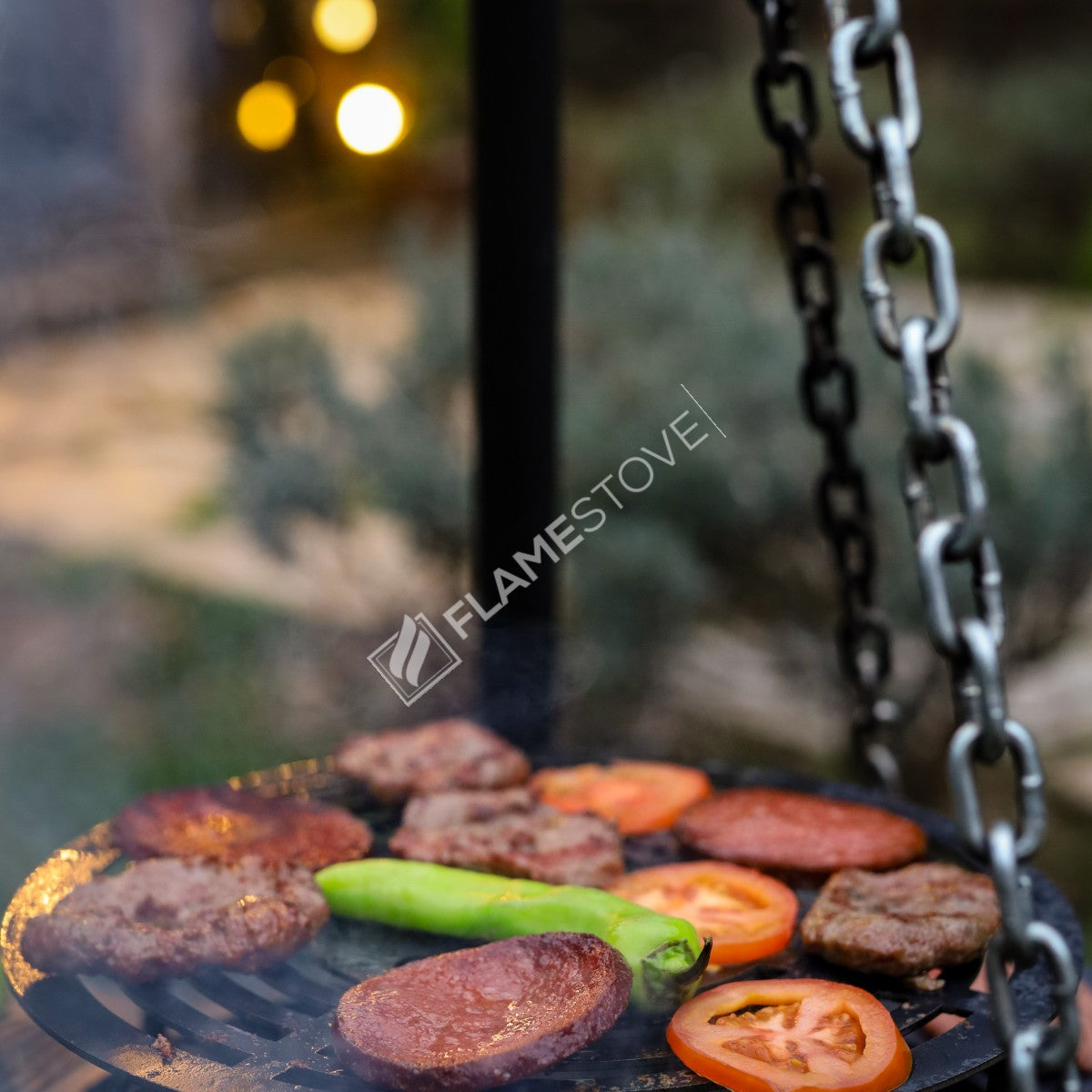 Night, Flame, fire pit | height 190 cm | 60 cm sub-grid | Grill Top 34 cm | 2.5 mm thick hair | portable design