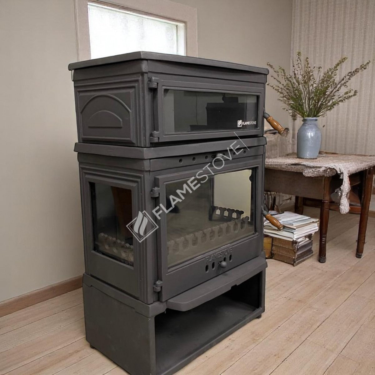 Casting highly efficient wood stove - retro style, odunluklu oven and Double combustion system