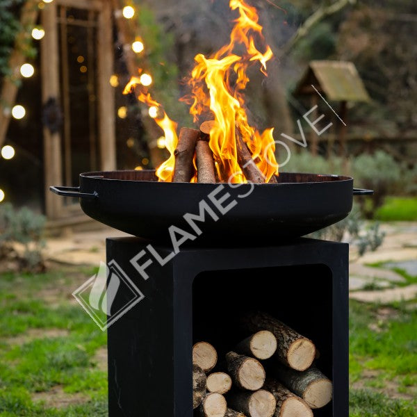 A fire pit flame cook | 60 cm diameter | 2.5 mm material st37 | Deep Reservoir | High-Capacity Wood