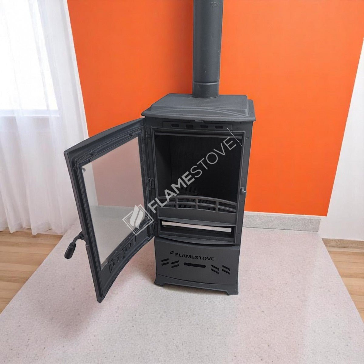 Lodi Stove Flame enameled cast Steel stove with internal reservoir | A double-fired, Schott Robax Glass, Odunluklu, 5 kW