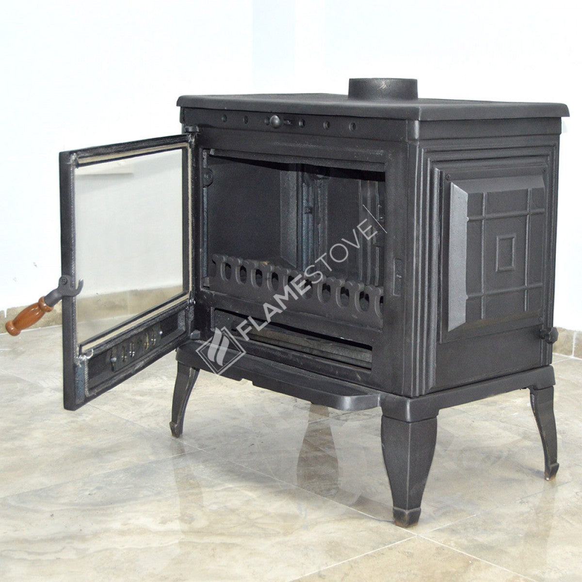Retro, classic, all Cast Stove | high efficiency wood & Coal Stove, Schott Robax Glass, rear air Balance System, 10 kW
