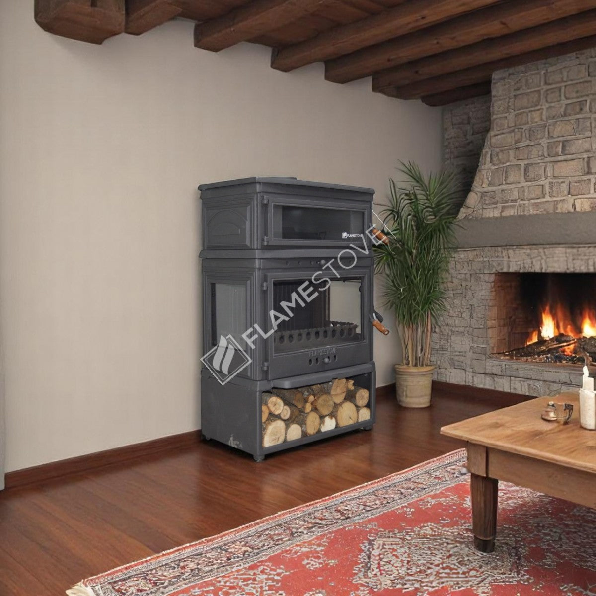 Casting highly efficient wood stove - retro style, odunluklu oven and Double combustion system