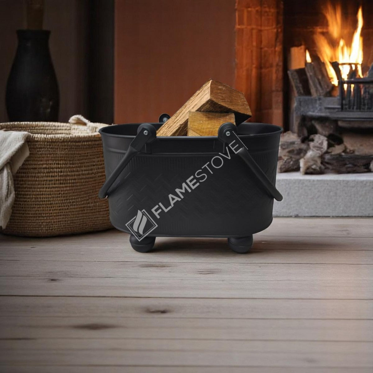 BALL ZIGZAG PRINTED FOOTED WOOD BUCKET