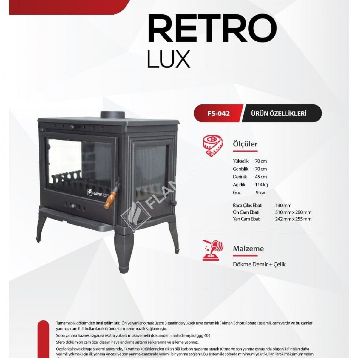 High Efficiency Cast Wood & Coal Stove - Retro Lux Double Combustion System