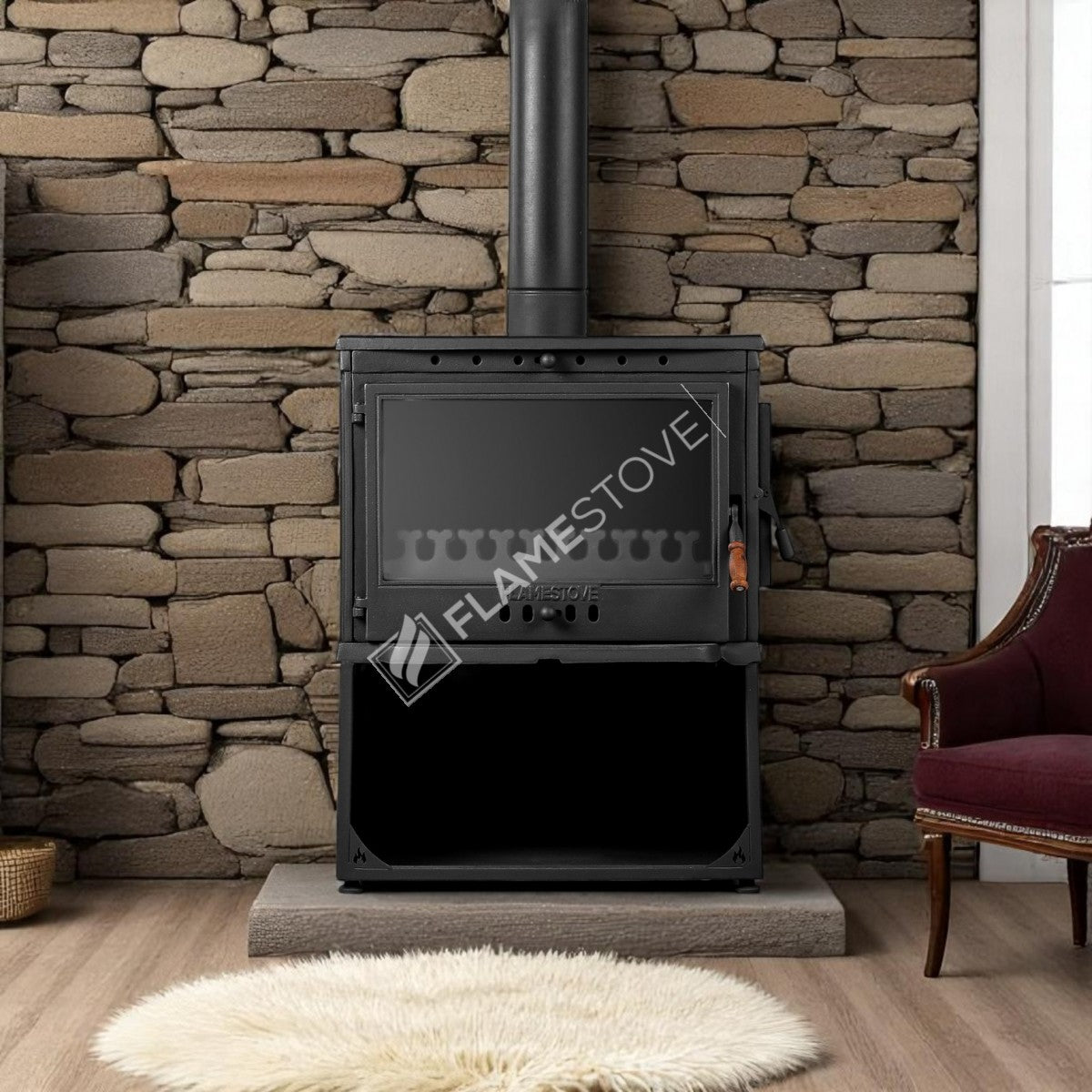 3 TBSP Lux casting glass Stove Retro style side Odunluklu Clamshell | high efficiency Wood &amp; coal stove, Schott Robax Glass, 10 kW