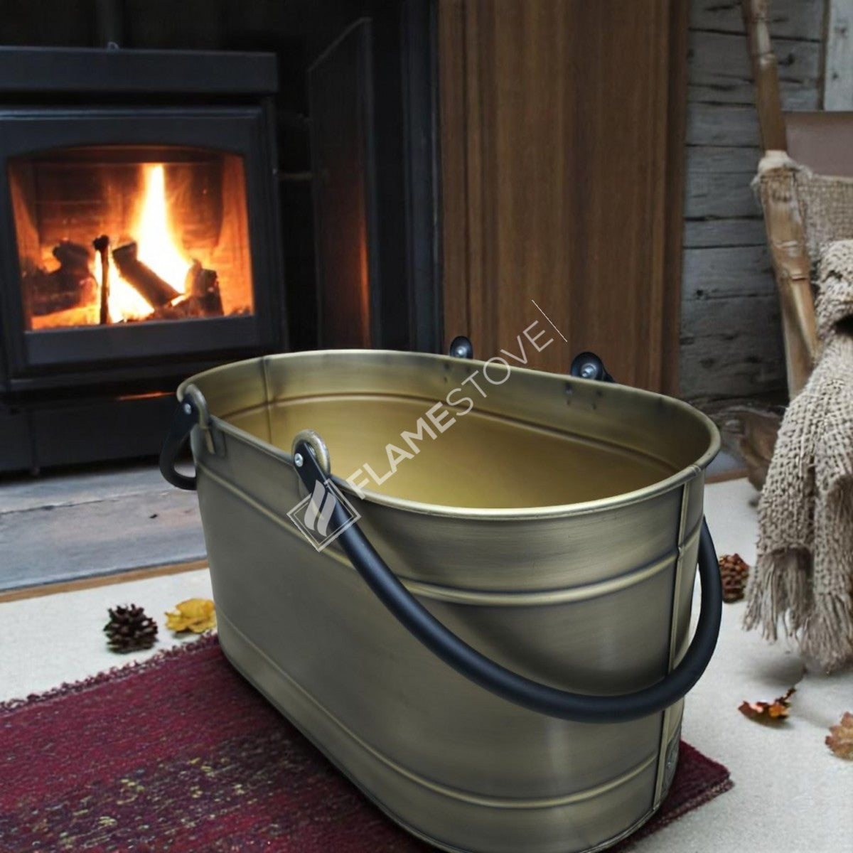 DOUBLE-HANDLE BUCKET OVAL GOLD WOOD - GOLD