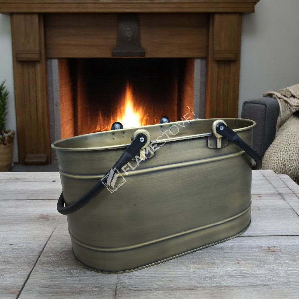 DOUBLE-HANDLE BUCKET OVAL GOLD WOOD - GOLD