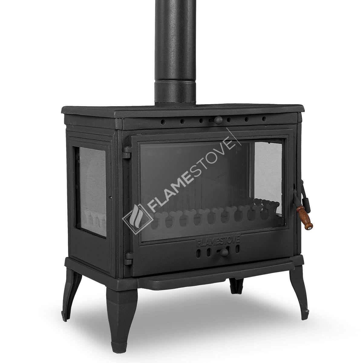 Retro Stove with the lid Lux 3 side Glass Casting | high efficiency Wood & coal stove, Schott Robax Glass, rear air Balance System, 10 kW