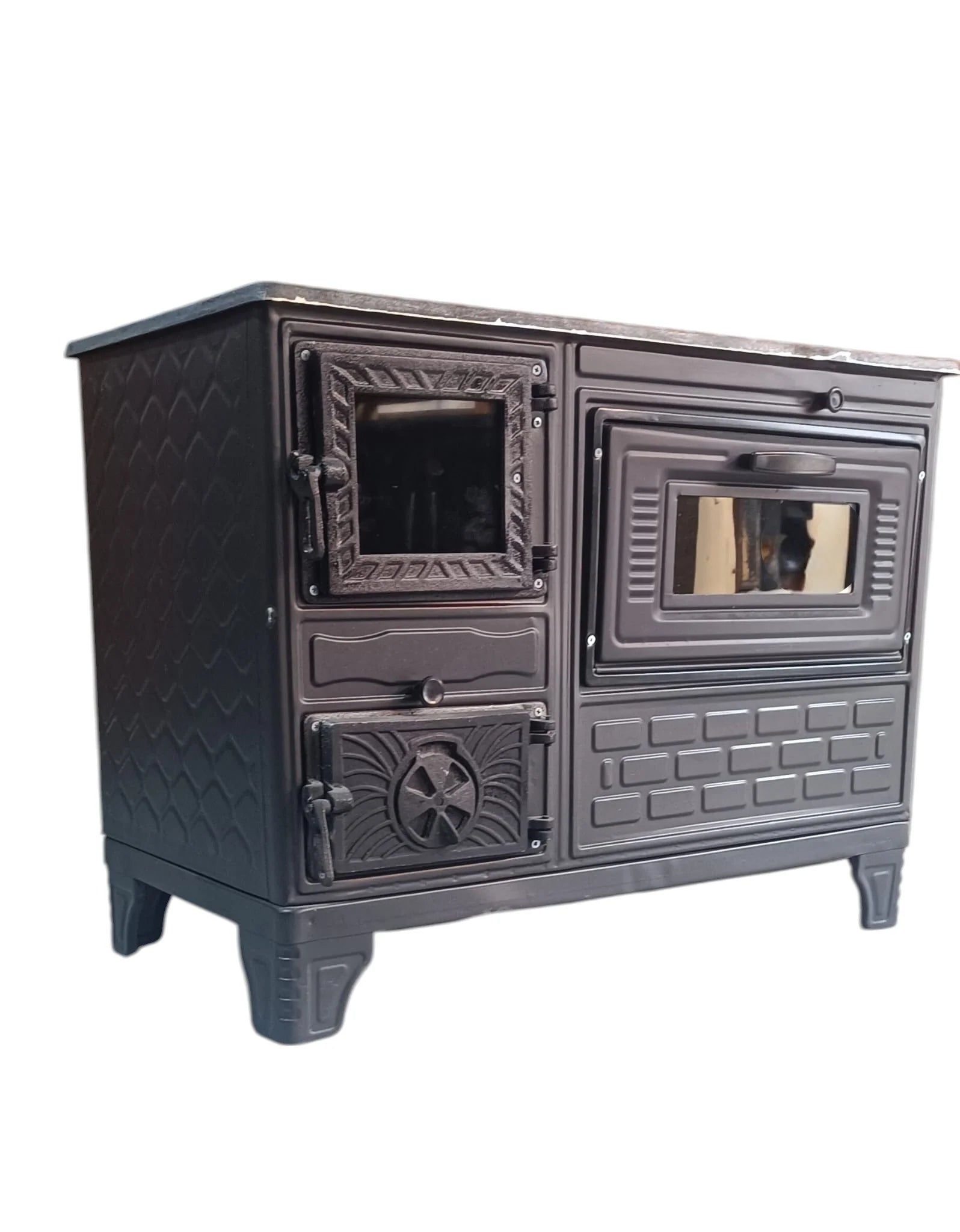 40cm Wood-Fired Stove with Glass Top and Cast Iron Doors