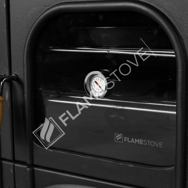 Horizontal palm Side Kuzineli 3-storey glass Stove Casting | high-efficiency Dual-Combustion Wood &amp; coal stove, Schott Robax Glass, 15 kW + 2 Enamel Tray