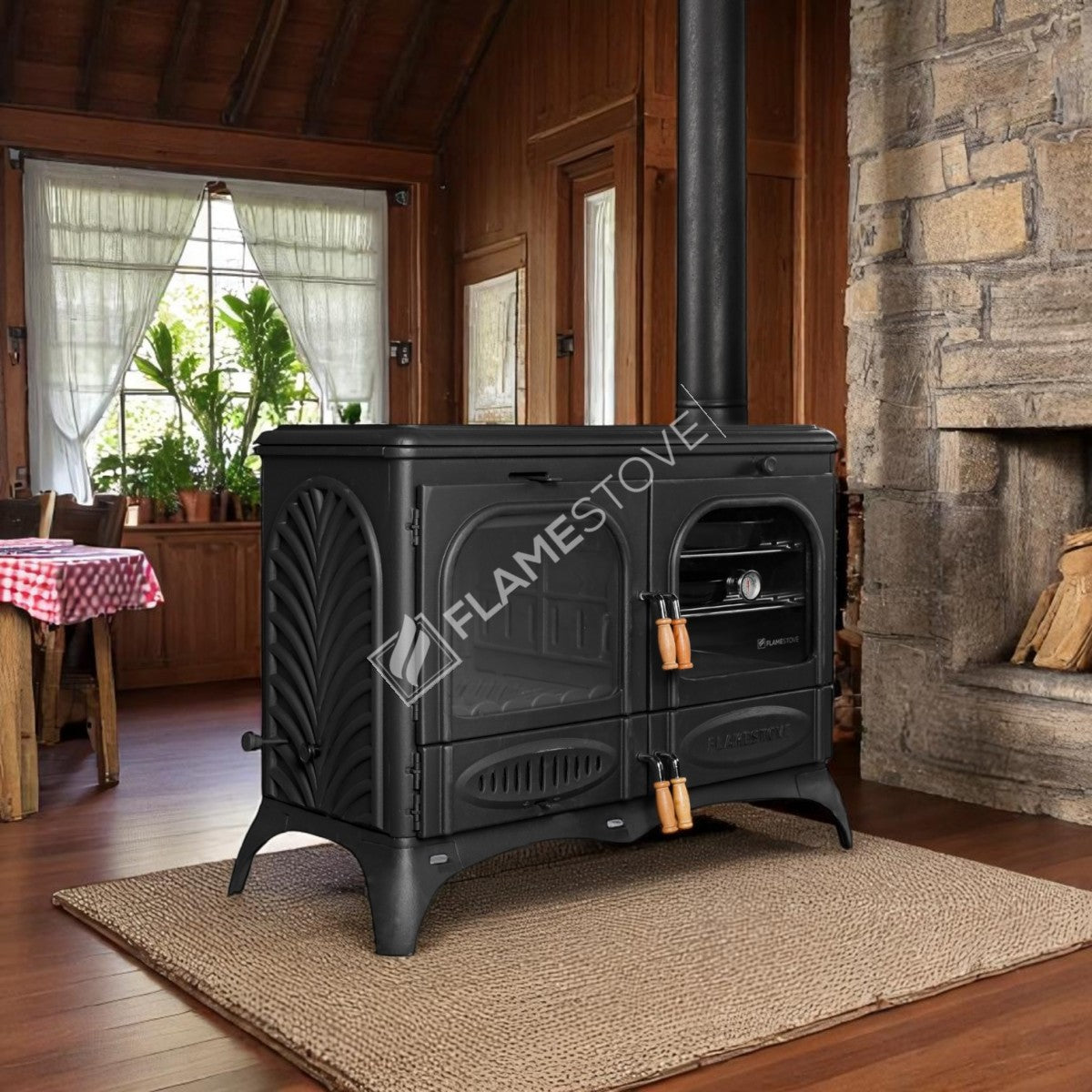 Palm Horizontal 3-Storey Kuzineli Casting Stove | High-Efficiency Dual-Combustion Wood & Coal Stove, Schott Robax Glass