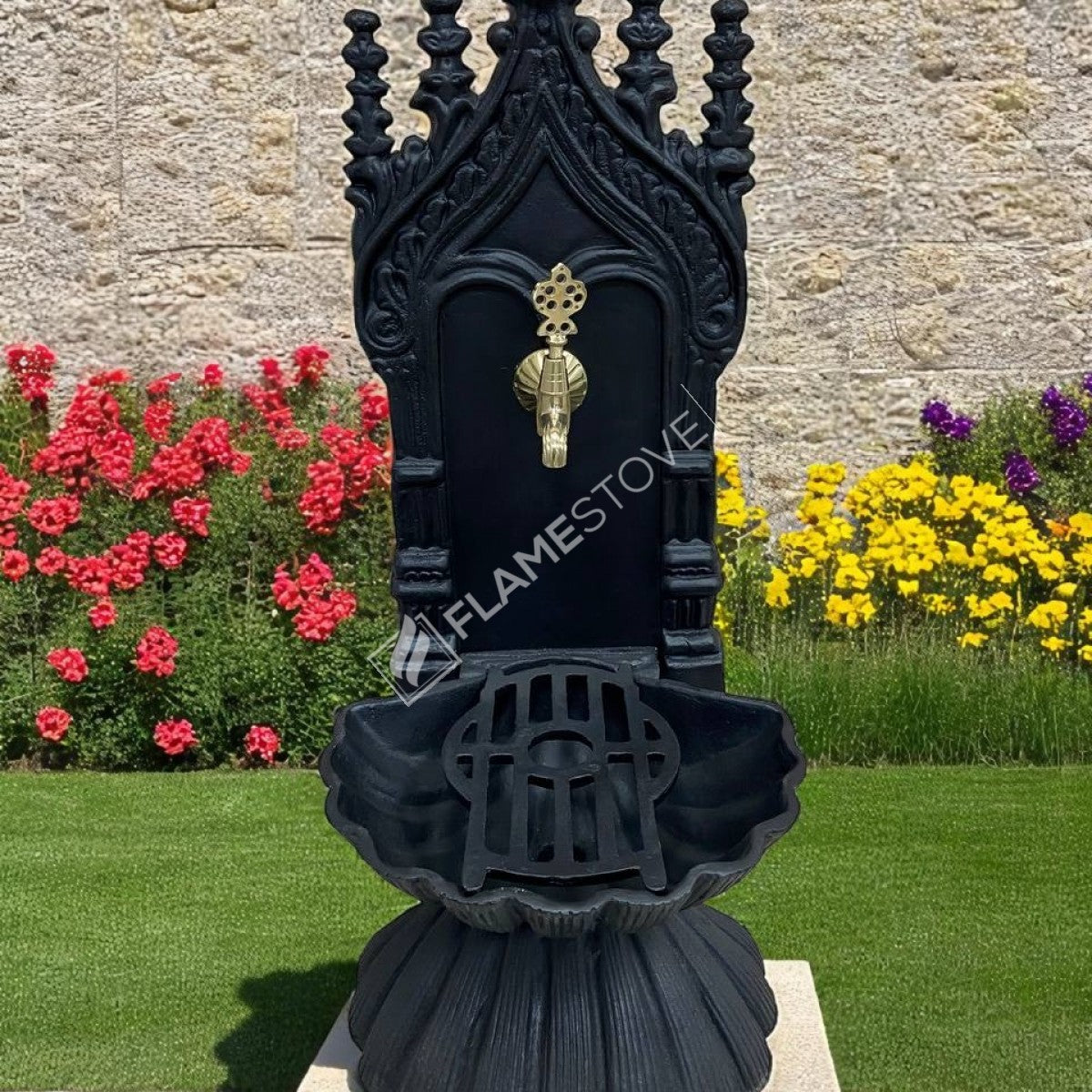 Flame Stove FS-906 mussels garden fountain aluminum matte black - modern Elegans your exterior!