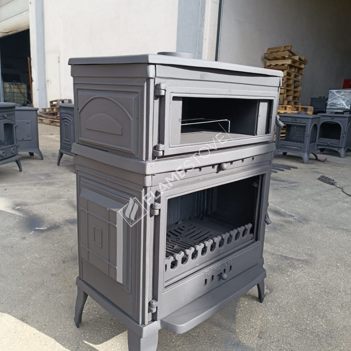 With upright stove stove, retro cast | high efficiency wood &amp; Coal Stove, Schott Robax Glass, oven thermostat, 13 kW