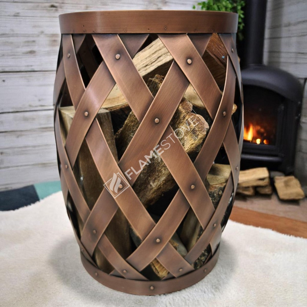 Wooden Indoor wood bucket mesh | aesthetic and functional Design | 35x35x52 cm