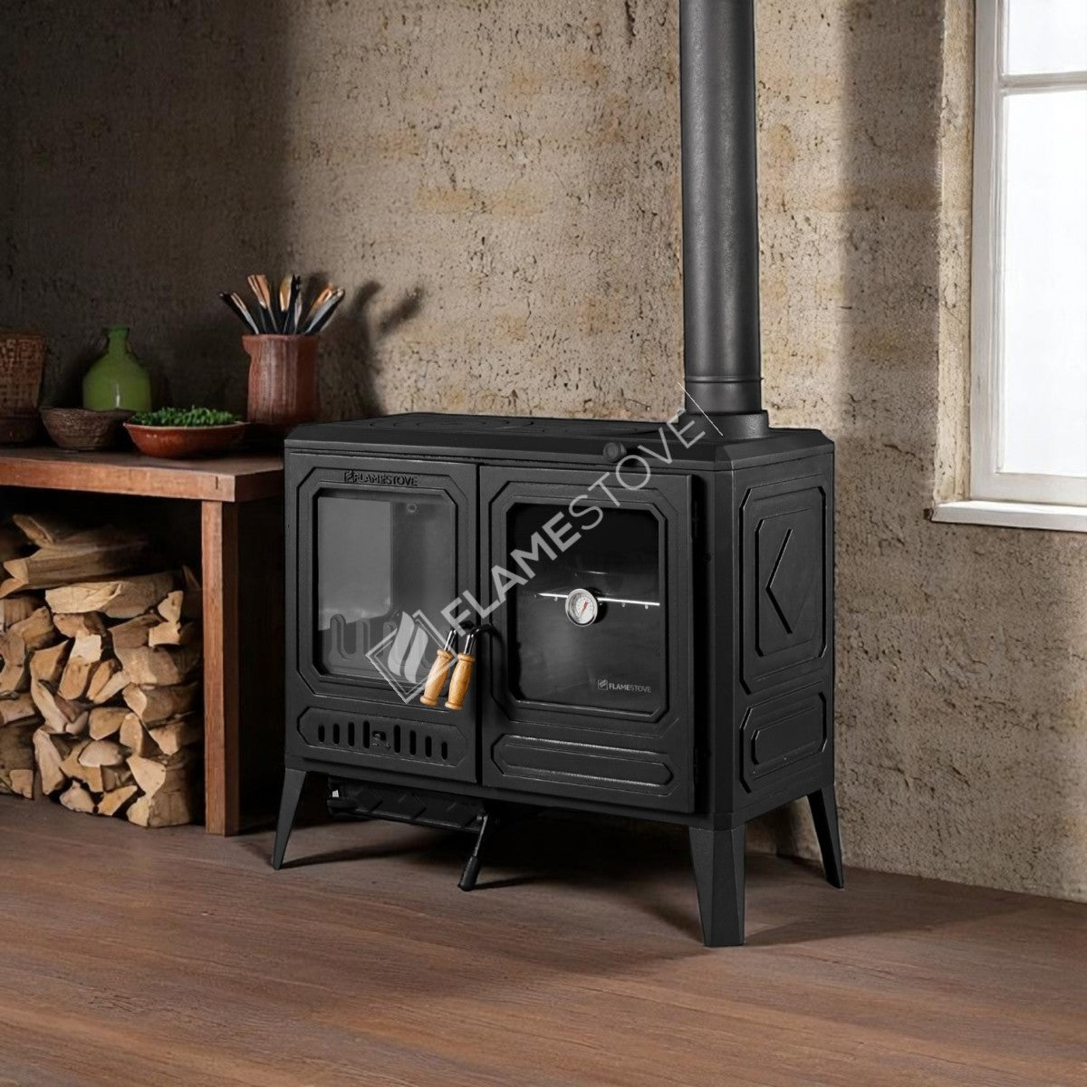 Troy Landscape Kuzineli Side Glass Stove Cast